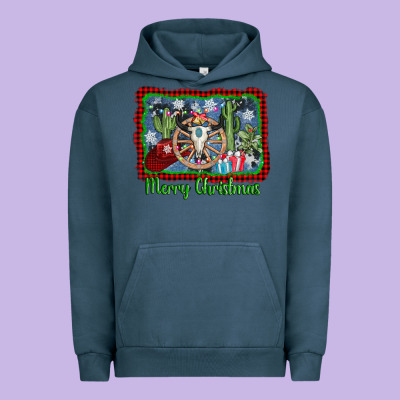Merry Christmas Western Bull Skull Urban Hoodie Designed By Adodesignshop