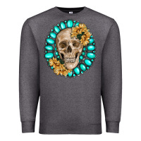 Charcoal Heather skull with gemstone and sunflower Premium Sweatshirt - RanaPortraitStore