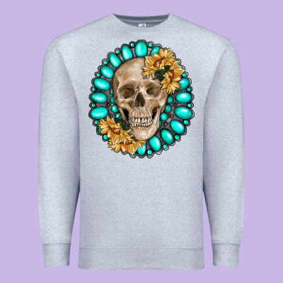 Skull With Gemstone And Sunflower Premium Sweatshirt Designed By Ranaportraitstore