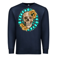 Navy skull with gemstone and sunflower Premium Sweatshirt - RanaPortraitStore