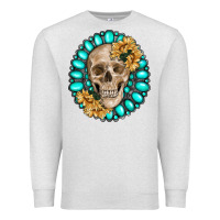 Oatmeal Heather skull with gemstone and sunflower Premium Sweatshirt - RanaPortraitStore