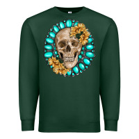 Sports Green skull with gemstone and sunflower Premium Sweatshirt - RanaPortraitStore