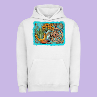Western Wooden Wheel Cowboy Boots Urban Hoodie Designed By Adodesignshop