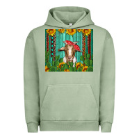 Pigment Oil Green goat with sunflower and cactus Urban Hoodie - Artiststas