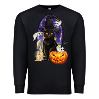 Black Halloween Cat and Pumpkin Premium Sweatshirt - texasbilliewilder