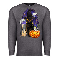 Charcoal Heather Halloween Cat and Pumpkin Premium Sweatshirt - texasbilliewilder