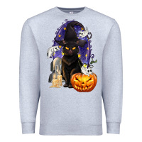 Heather Grey Halloween Cat and Pumpkin Premium Sweatshirt - texasbilliewilder