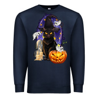 Navy Halloween Cat and Pumpkin Premium Sweatshirt - texasbilliewilder