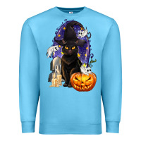 Ocean Blue Halloween Cat and Pumpkin Premium Sweatshirt - texasbilliewilder