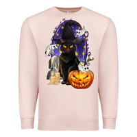 Pale Pink Halloween Cat and Pumpkin Premium Sweatshirt - texasbilliewilder