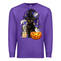 Purple Halloween Cat and Pumpkin Premium Sweatshirt - texasbilliewilder