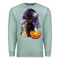 Seafoam Halloween Cat and Pumpkin Premium Sweatshirt - texasbilliewilder
