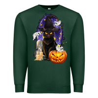 Sports Green Halloween Cat and Pumpkin Premium Sweatshirt - texasbilliewilder