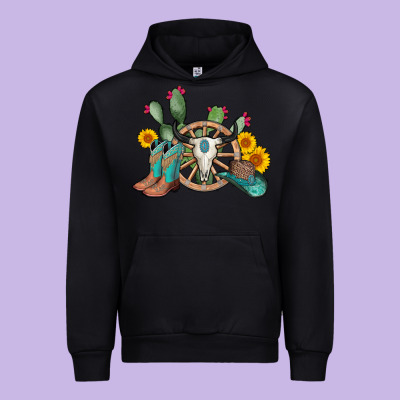 Wheel Bull Skull Western Cowboy Urban Hoodie Designed By Adodesignshop