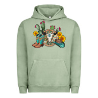 Pigment Oil Green wheel bull skull western cowboy Urban Hoodie - AdoDesignShop
