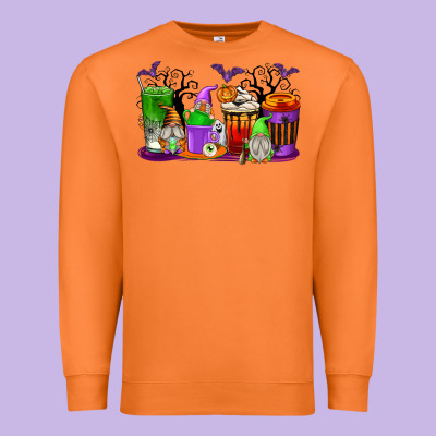Halloween Gnomes Coffee Cups Premium Sweatshirt Designed By Texasbilliewilder