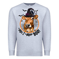 Heather Grey Halloween Cow Moo I Mean Boo Premium Sweatshirt - texasbilliewilder
