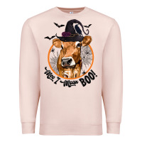 Pale Pink Halloween Cow Moo I Mean Boo Premium Sweatshirt - texasbilliewilder