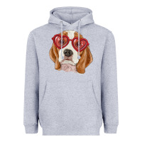 Heather Grey Beagle with love glasses Heavyweight Hoodie - RanaPortraitStore