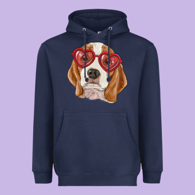 Heavyweight Hoodie Beagle with love glasses
