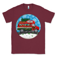Burgundy santa claus with retro van  christmas ornament Classic Tee - BundleAndBundleShop