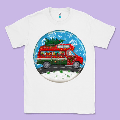 Santa Claus With Retro Van  Christmas Ornament Classic Tee Designed By Bundleandbundleshop