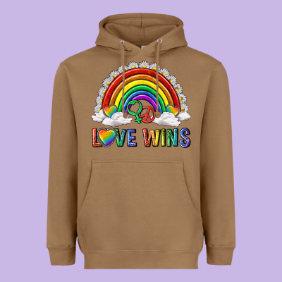 Heavyweight Hoodie love wins with daisy and heart