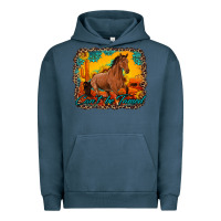 Pigment Midnight Navy can't be tamed horse with sunflowers turquoise gemstone western sunset Urban Hoodie - Artiststas