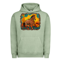 Pigment Oil Green can't be tamed horse with sunflowers turquoise gemstone western sunset Urban Hoodie - Artiststas