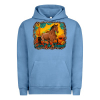 Pigment Pebble Blue can't be tamed horse with sunflowers turquoise gemstone western sunset Urban Hoodie - Artiststas