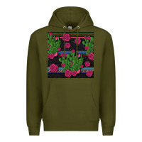 Army Green mexican rose and cactus seamless pattern Premium Hoodie - BundleAndBundleShop