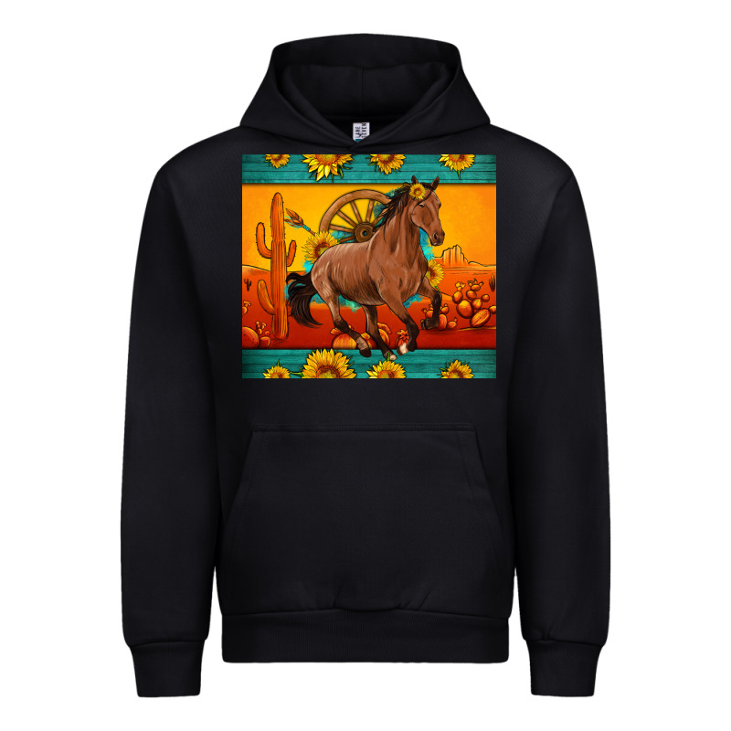 Western Sunset Galloping Horse Sunflower Urban Hoodie by Artiststas | Teevron