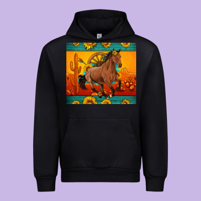 Western Sunset Galloping Horse Sunflower Urban Hoodie Designed By Artiststas