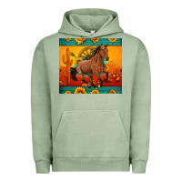 Pigment Oil Green western sunset galloping horse sunflower Urban Hoodie - Artiststas