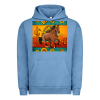 Pigment Pebble Blue western sunset galloping horse sunflower Urban Hoodie - Artiststas