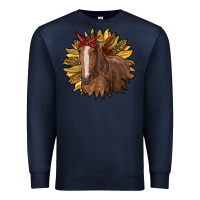 Navy sunflower with horse Premium Sweatshirt - RanaPortraitStore