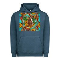 Pigment Midnight Navy sunflowers and cactus horses turquoise aztec leopard background Urban Hoodie - Artiststas