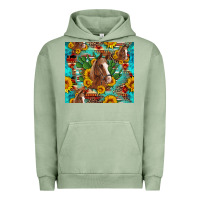 Pigment Oil Green sunflowers and cactus horses turquoise aztec leopard background Urban Hoodie - Artiststas