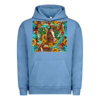 Pigment Pebble Blue sunflowers and cactus horses turquoise aztec leopard background Urban Hoodie - Artiststas