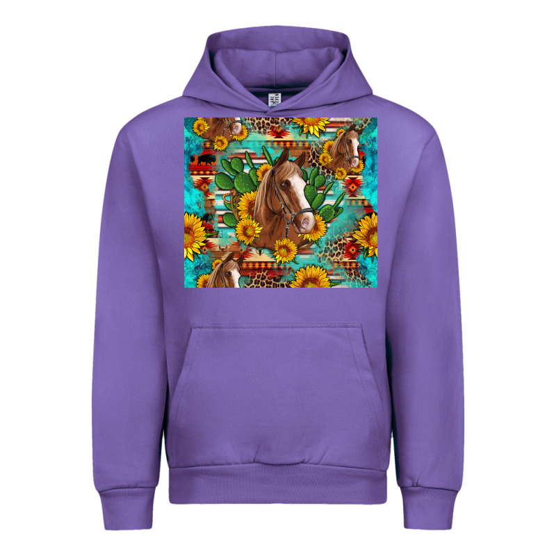 Sunflowers And Cactus Horses Turquoise Aztec Leopard Background Urban Hoodie by Artiststas | Teevron