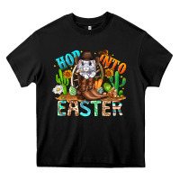 Black Hop Into Easter Bunny Western Heavy Core Tee - CowhideDigitalArt