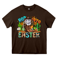 Chocolate Brown Hop Into Easter Bunny Western Heavy Core Tee - CowhideDigitalArt