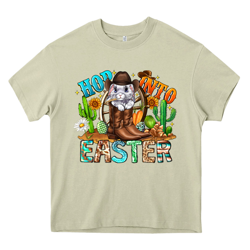 Hop Into Easter Bunny Western Heavy Core Tee by CowhideDigitalArt | Teevron