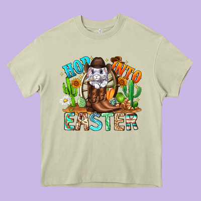 Hop Into Easter Bunny Western Heavy Core Tee Designed By Cowhidedigitalart