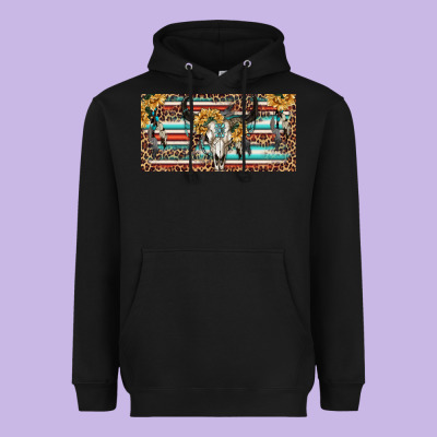 Heavyweight Hoodie Boho bull skull and serape