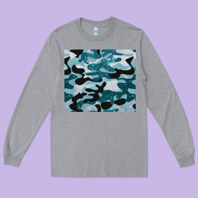 Blue Camouflage Glitter Long Sleeve Tee Designed By Barkaloodesign