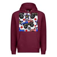 Burgundy usa monster truck seamless pattern Premium Hoodie - BundleAndBundleShop