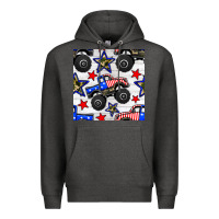 Charcoal Heather usa monster truck seamless pattern Premium Hoodie - BundleAndBundleShop