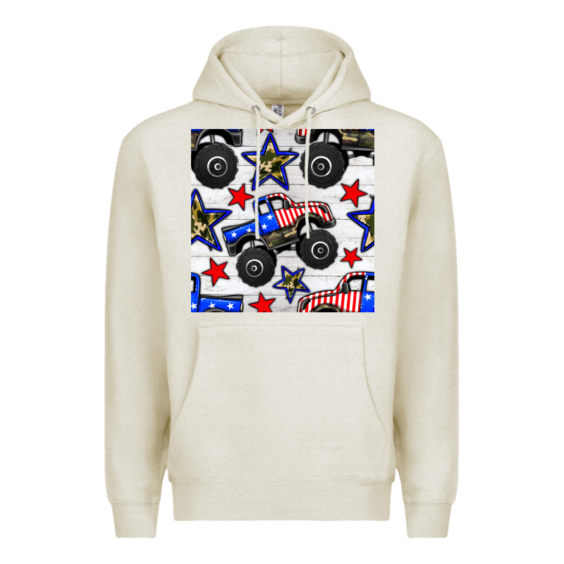 Usa Monster Truck Seamless Pattern Premium Hoodie by BundleAndBundleShop | Teevron