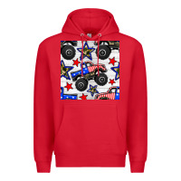 Red usa monster truck seamless pattern Premium Hoodie - BundleAndBundleShop